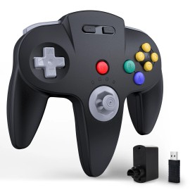 Unbranded 2.4G Wireless Remote N64 Controller for N64/ Switch/ PC/Mac Windows Rechargeable - w/ N64 Receiver & USB Receiver Black
