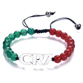 COMTRUDE C-R-7 Bracelets Football Star NO.7 Bracelet Silver Premium Stainless Steel Football wristband(Red+Green)