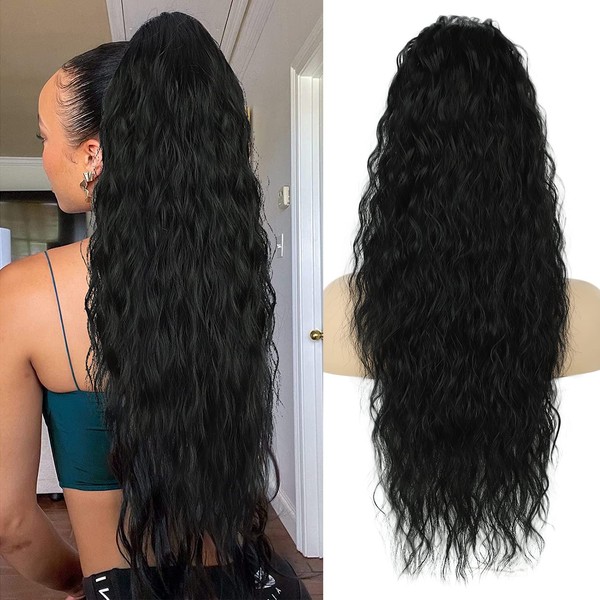 Ponytail Extensions, Black Long Wrapped Hairpiece, Ponytail, Natural Synthetic Hair Extensions for Women, Afro Braid Ponytail, Approx. 65 cm, 095A