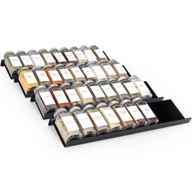 MIUKAA Black Spice Drawer Organizer, 4 Tier- 8 Pack Acrylic Drawer Seasoning Organizer, Expandable From 9'' to 18''Kitchen Spice Rack Tray for Drawer/Countertop (Jars not included)