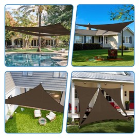 TANG 6' x 6' x 6' Sun Shade Sail Triangle Shade Canopy Patio Cover UV Block Permeable Cloth Fabric for Pergola Backyard Porch Deck Garden Carport Awning Outdoor Activity, Brown