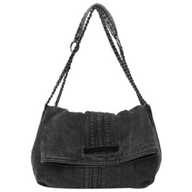 Farcauo Jeans Shoulder Bag Retro Spacious Handbag Denim Shoulder Bag, #E Black Denim Bag for Women