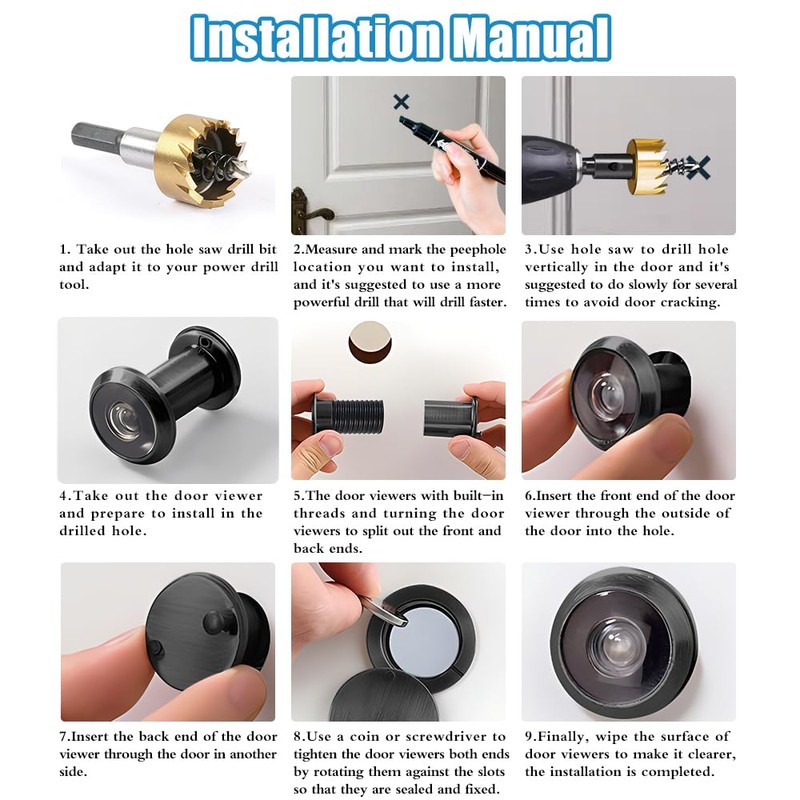 Tahikem 2 Set Door Viewer Peephole, Door Viewers with 0.63inch/16mm