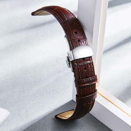 BINLUN Leather Watch Strap Quick Release Strap with Silver Butterfly Deployment Buckle 12mm 13mm 14mm 16mm 17mm 18mm 19mm 20mm 21mm 22mm 23mm 24mm Watch Band for Men Women (Brown,21mm)