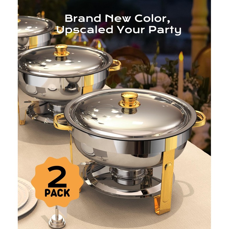 Chafing Dishes for Buffet 2 Pack, 6QT [Worry-Free Assemble] Round