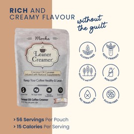 Leaner Creamer Natural Coconut Oil Based Lactose Free Gluten-Free and Sugar-Free Coffee Creamer Powder Infused with Supplements, Decadent Mocha (9.87oz Pouch)