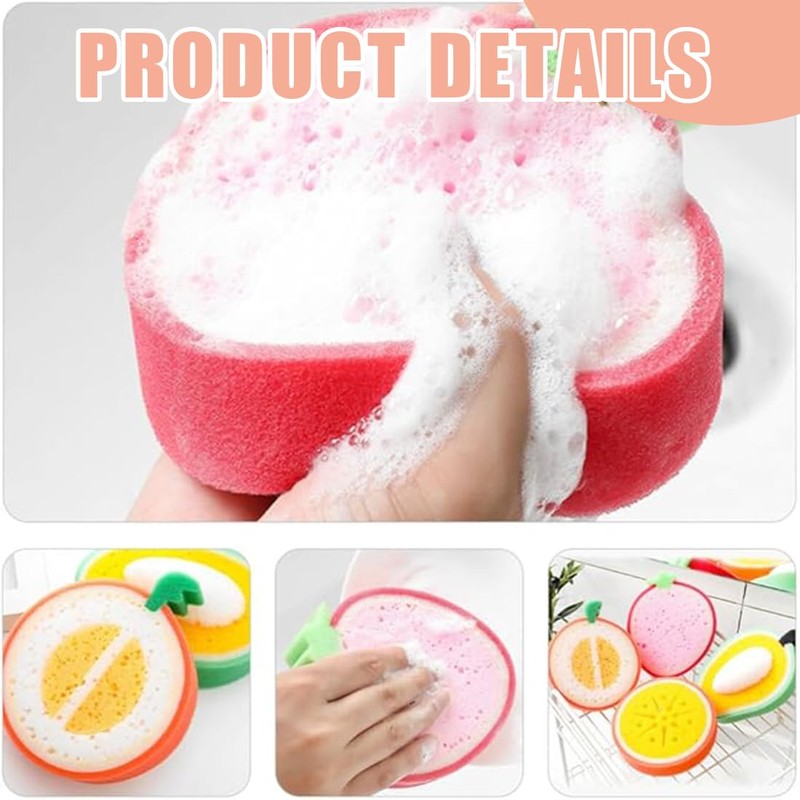 LAKJUOZ 4 Piece Bath Sponge Set Fruit Shape Kids Baby