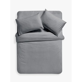 Ev Dekor® Double Duvet Cover Set Hotel Quality Stripes Satin Bedding Double Bed Set with 2 Pillowcases, Reversible Hypoallergenic Soft Microfiber Breathable Bed Covers - Light Grey - Double