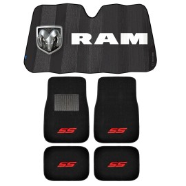 Plasticolor NEW RED SS RACING 4pc Carpet Car Truck Floor Mats & RAM HORN BLACK AUTO Sunshade