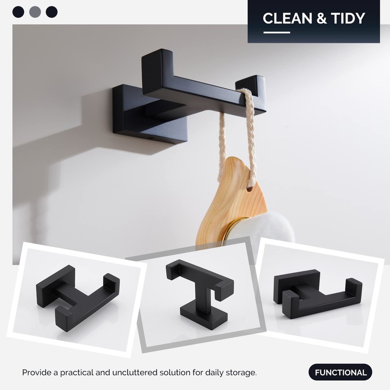 Angle Simple Double Towel Hook Matte Black, Stainless Steel Bathroom