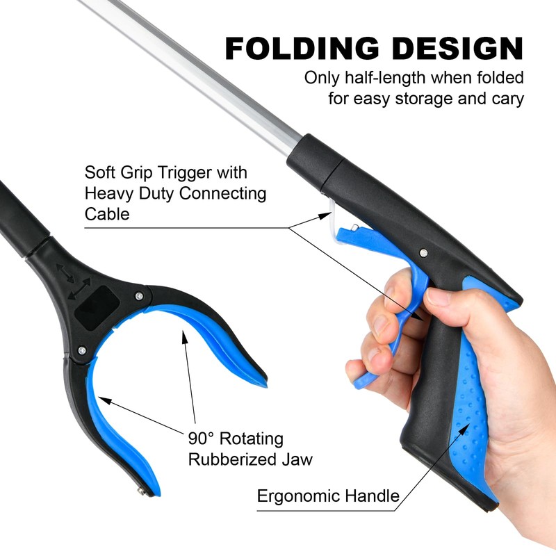 6-Pack 32" Grabber Reacher Tool, 360° Rotating Head, Wide Jaw,