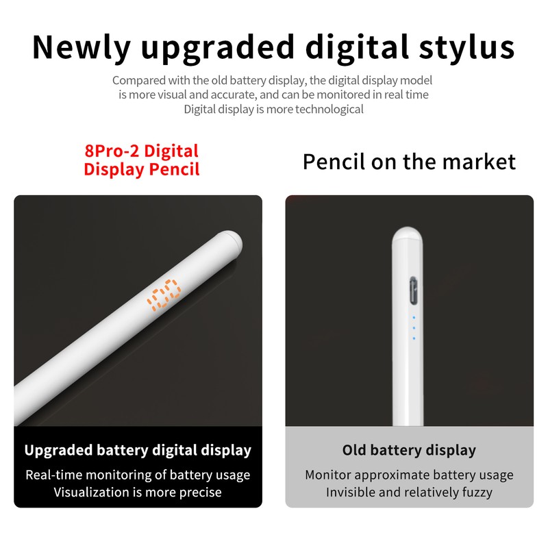 Tablet Stylus Pencil Digital Power Display Tilt Pressure Sensing Full