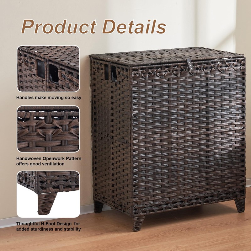 Laundry Hamper with Lid, 190L Large Laundry Basket 3 Section