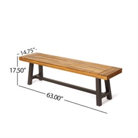 Merax Outdoor Acacia Wood Patio Bench, Garden Benches for Porch Park Yard Backyard Lawn, Brown+Black