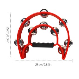 Musical Percussion Tambourines Music Rhythm Double Row Held Percussion Half Moon Handheld Tambourine Tambourine Metal Jingles Hand Held Percussion Half Moon Tambourine for Adults KTV Party (red)