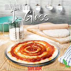 SIMAX Glass Pizza Pan for Oven: Borosilicate Glass Pizza Tray for Oven - 12.5-inch Pizza Pans - Pizza Plates - Pizza Tray Oven Pan - Round Pizza Pans Baking Sheet - Non Stick Pizza Pan 12.5 Inch