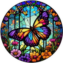 KTHOFCY 5D DIY Diamond Painting Kits for Adults Kids, Butterfly Stained Glass Full Drill Embroidery Cross Stitch Crystal Rhinestone Paintings Pictures Arts Wall Decor Painting Dots Kits 11.8X11.8 in