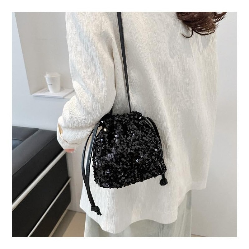 NAMEOF Women's Sequins Drawstring Bag, Mini Handbag, Shoulder Bag, Occasion