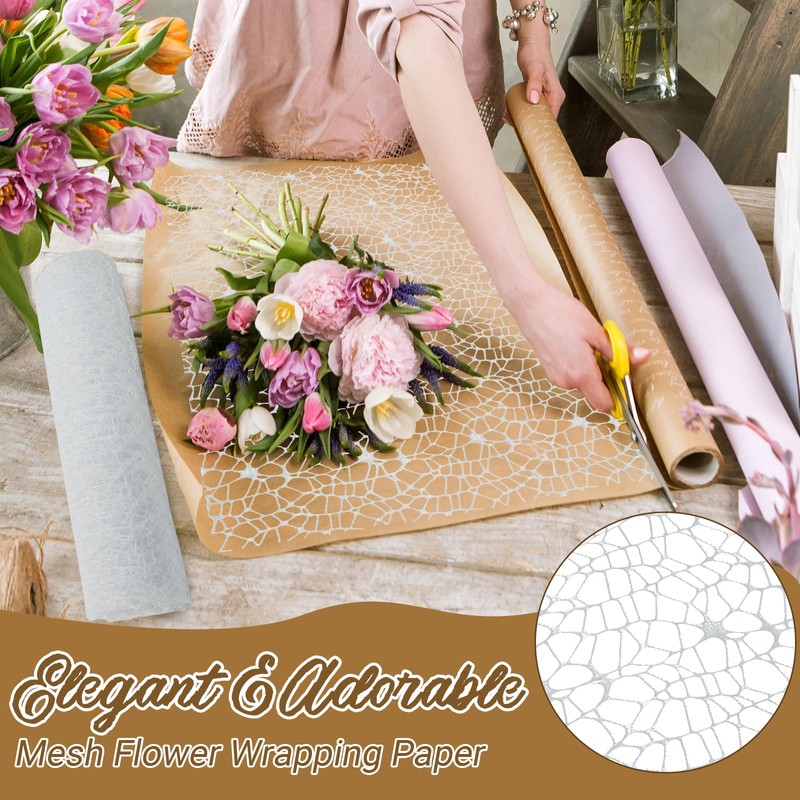Luomorgo 1 Pack Jacquard Net Mesh Floral Wrapping Paper -