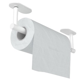 WZKALY White Paper Towel Holder Under Cabinet, Self Adhesive or Wall Mounted SUS304 Stainless Steel Paper Towel Holder for Kitchen, Bathroom, Farmhouse, Barbecue and Laundry (White)
