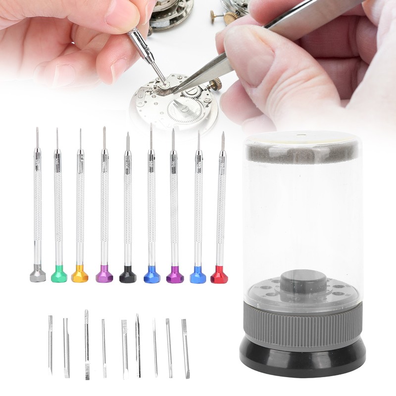 9pcs Screwdriver Set Flathead CrossHead Screwdrivers Kit with Rotating Base
