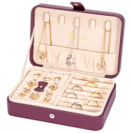 Voova Travel Jewellery Box Organiser for Women Girls,PU Leather Small Jewelry Storage Case with Smart Earrings Plate,Mini jewlerrying Display Holder for Earrings Rings Necklace Bracelets,Purple