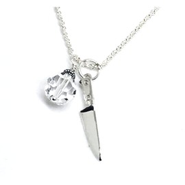 Chef Knife Pendant Necklace in Sterling Silver with Clear Austrian Crystal