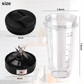 mumisuto Blender Replacement Parts, Pack of 2 24 oz Mixing Cups without Leakage with Replacement Extraction Blade and Lid, 7 Fin Extractor Blade Compatible with Ninja Bl2012/Bl487a/Bl492/Bl640/Nn100a