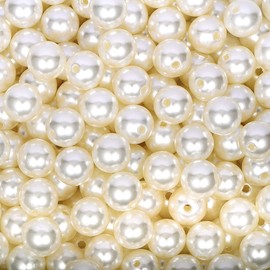 Pearl Beads for Jewelry Making 200pcs 14mm Pearl Craft Beads with Hole Loose Fake Pearls Small Faux Pearls for Jewelry Making Bracelet Necklace DIY, Sewing Decor and Vase Filler