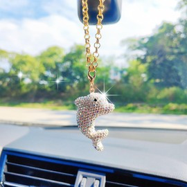 Bling Dolphins Rear View Mirror Accessories, Sparkling Embedded Rhinestones Marine Animals Car Decorations, Cute Car Accessories Rearview Mirror Charms