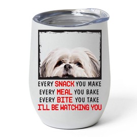 Every Snack You Make I'll Be Watching You Fawn Shih Tzu Tumbler 12oz Stainless Steel Vacuum Insulated Cup With Lid - Peeking Animal Funny Gifts for Dog Lovers