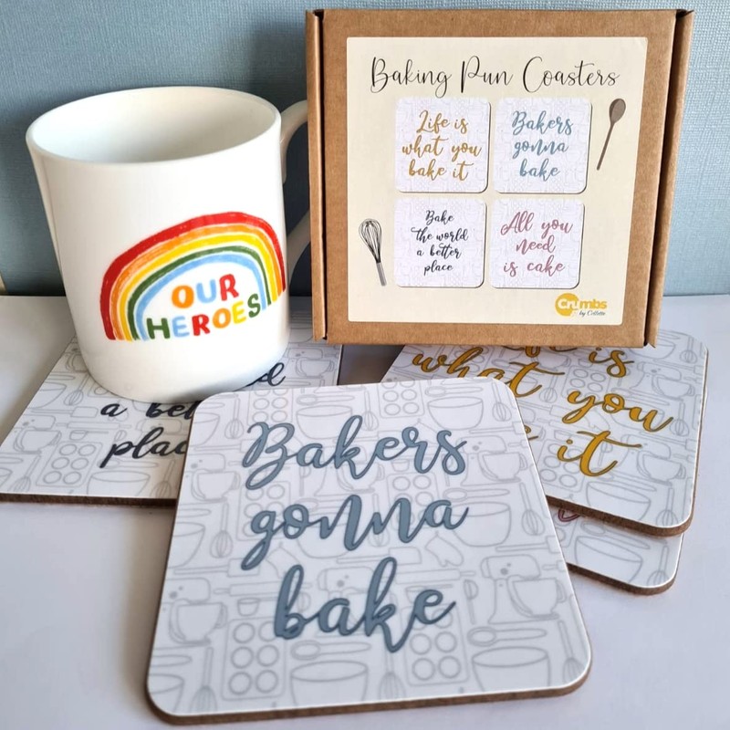 Crumbs by Collette Baking Pun Coasters - Boxed Gift Set