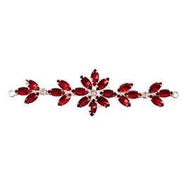 Trimming Shop Gorgeous Red Crystals Rhinestone Diamante Motif Sewing Applique Patch for Wedding Bridal Dress, Casual or Formal Wear Fashion Accessories - 14 x 4cm
