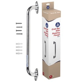 Dynarex Rotating Flange Knurled Grab Bar-18 Inch, Stainless Steel with Textured, Non-Slip Center of The Safety Rail, Weight Capacity of 300 Pounds, Silver, 1-Rotating Flange Knurled Grab Bar-18 inch