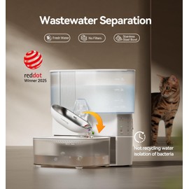 Wireless Cat Water Fountain No Filters, Wastewater Separation, FEELNEEDY Stainless Steel Bowl, 3.5L Pet Water Fountain for Cats & Dogs Dispenser, White