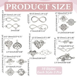WADORN 95Pcs 19 Styles Metal Heart Infinity Symbol Jewelry Connectors, Tibetan Style Flower Heart Pendant Links Bulk Hollow Metal Link Charms Craft Supplies for DIY Bracelet Necklace Jewelry Making
