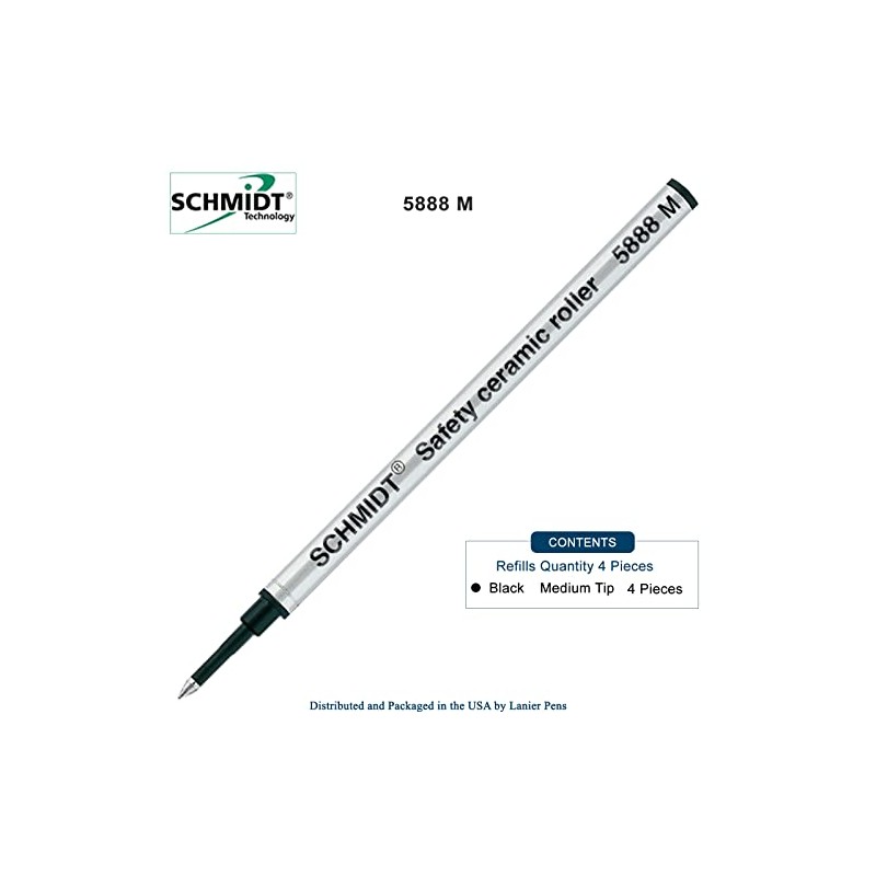 4 Pack - Schmidt 5888 Black Medium Rollerball Metal Refill