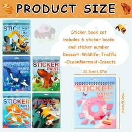 6 PCS Sticker by Number Sticker Paint Books for Kids Boys Girls Ages 4-8 Ocean Animals Vehicles Desserts Mermaids Insects Stickers Party Favors Road Plane Travel Activity Book Toy Gifts