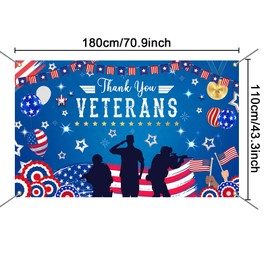 Mocsicka Veterans Day Backdrop Banner Thank You Veterans Party Decorations Happy Vetetrans Day Banner Honoring All Who Served Patriotic Decoration and Supplies for Home (Blue, 70.8x43.3 inch)