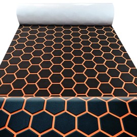 102.3"X43.31" /37.7" New Hexagon EVA Self-Adhesive Boat Flooring and Decorative Fish for Yacht Pool Boat Flooring Sheet Thick Non-Skid mat (Black and Orange, 98.4"X37.7")