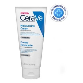 CeraVe Crema Hidratante Hasta por 24 Horas, Uso Diario para Rostro y Cuerpo, Recomendada para Pieles Secas, Contiene 3 Ceramidas Esenciales y Ácido Hialurónico, 170 g