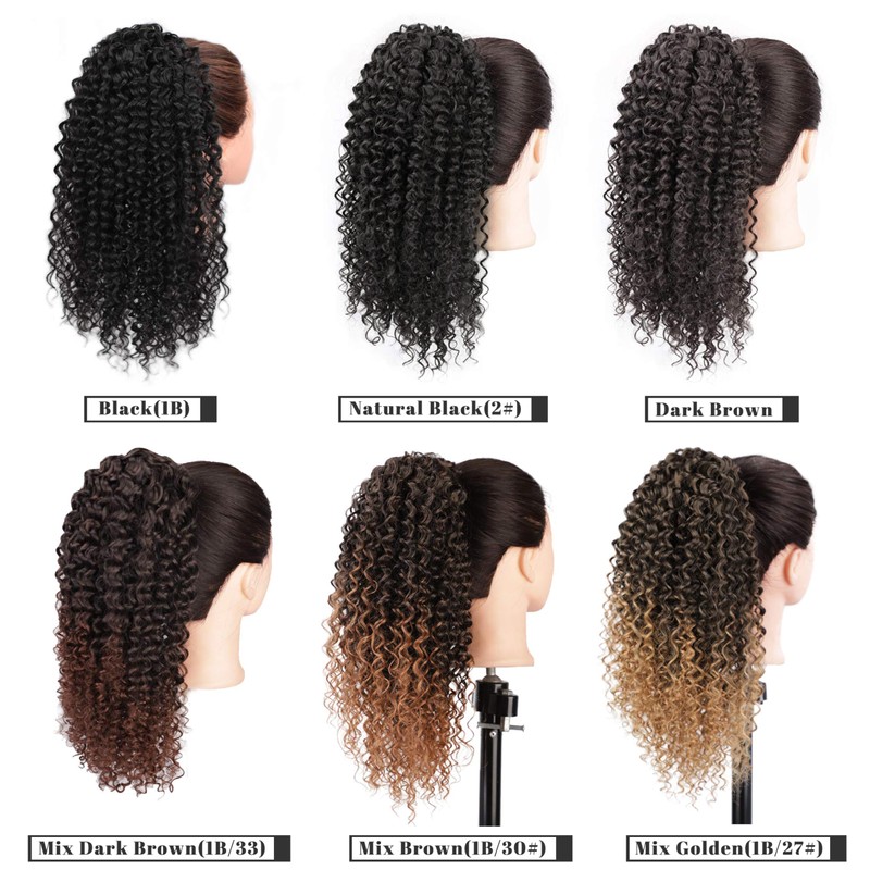 Vigorous Drawstring Ponytail Extension 14Inch Short Afro Kinky Curly Ponytail