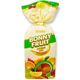 Roshen Bonny-Fruit Jelly Candy, Citrus Mix, Orange, Grapefruit & Lemon-Lime Shapes, 7.05 oz (200g), 25% Juice, Approx. 28 Jellies, Kosher, Halal Soft Fruit Gems