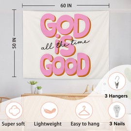 AQYIP God Is Good All the Time Christian Tapestry, Bible Verse Tapestry Decorative, Religious Scripture Wall Tapestries Blanket Decor for Home Office Church Prayer Room, 50x60 Inch