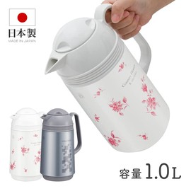 Peacock GHD-100 FLC Thermal Pot, Made in Japan, Glass, Thermos, Handy Pot, Heat Retention, Cold Retention, 3.2 gal (1.0 L), Country Flower