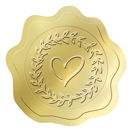 100 Pcs Gold Foil Embossed Heart Stickers, Self-Adhesive Wax Seal-Like Heart Envelope Seal Sticker for Envelopes Wedding Party Bridal Shower Invitations Greeting Cards Party Favors Gift Wrapping