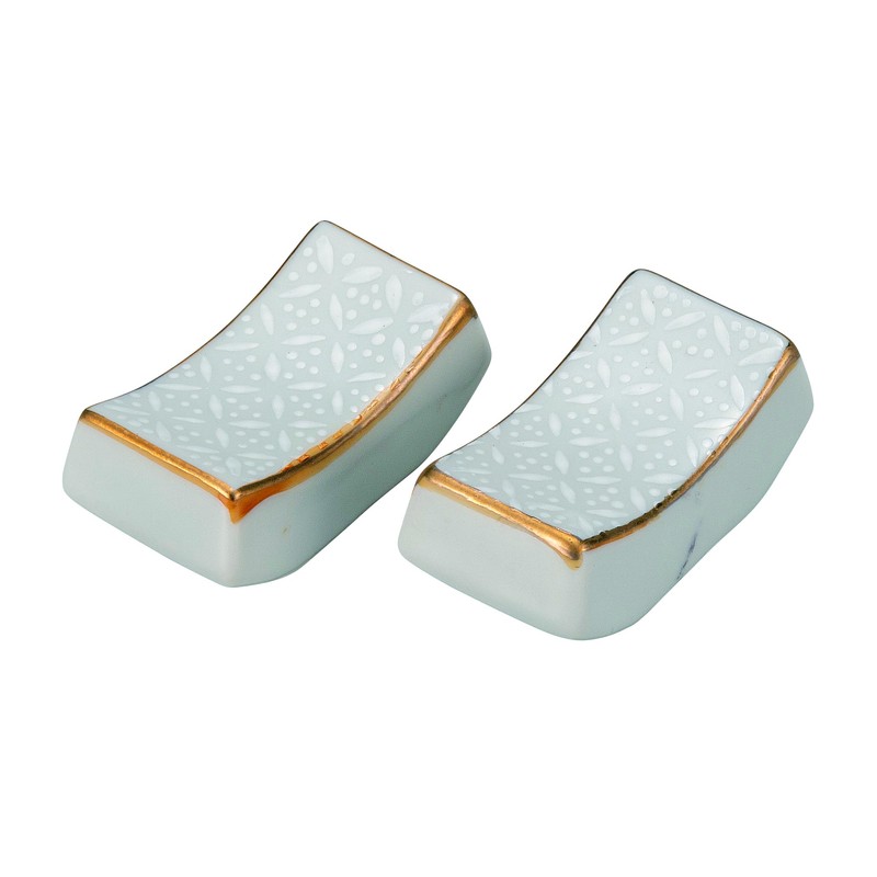Stylish Kutani Ware Chopsticks Rest, Pair Set, White Cloisonné, Ceramic,