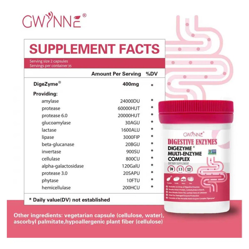 Gwynne Enzimas Digestivas - 13 Enzimas 400mg Para Salud Digestiva
