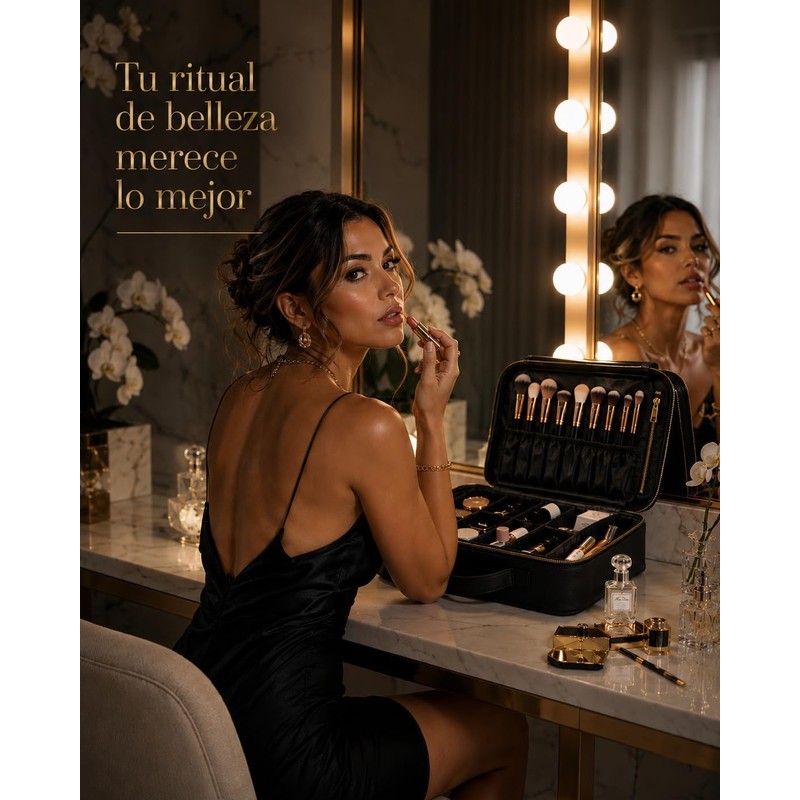 Organizador de Maquillaje Large con Divisores Ajustables, Compartimento para Brochas,