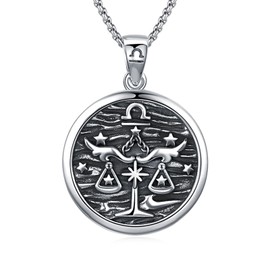 XIXLES Libra Zodiac Necklace Sterling Silver Retro Constellation Pendant Necklaces,Libra Astrology Horoscope Necklace Libra Sign Jewelry for Women